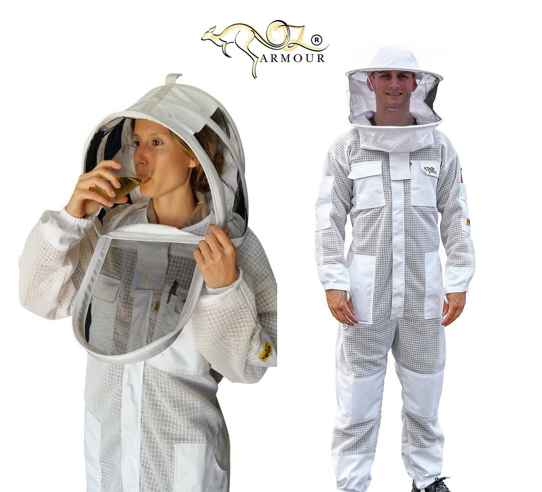 Oz Armour 3 Layer Mesh Ventilated Full Bee Suit With Fencing & Round Brim Hat Veils